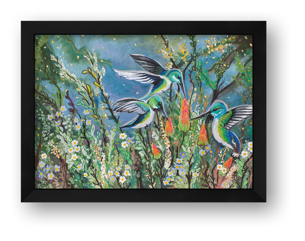 Whimsical Hummingbirds — framed