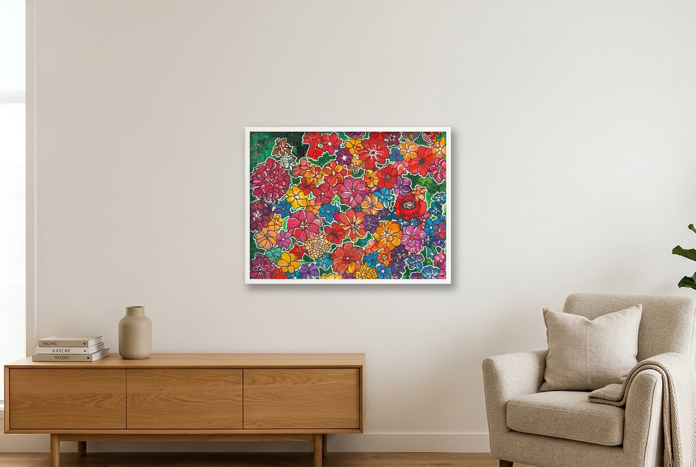 A Pop of Flowers — 80×60cm, 31×24" White Frame