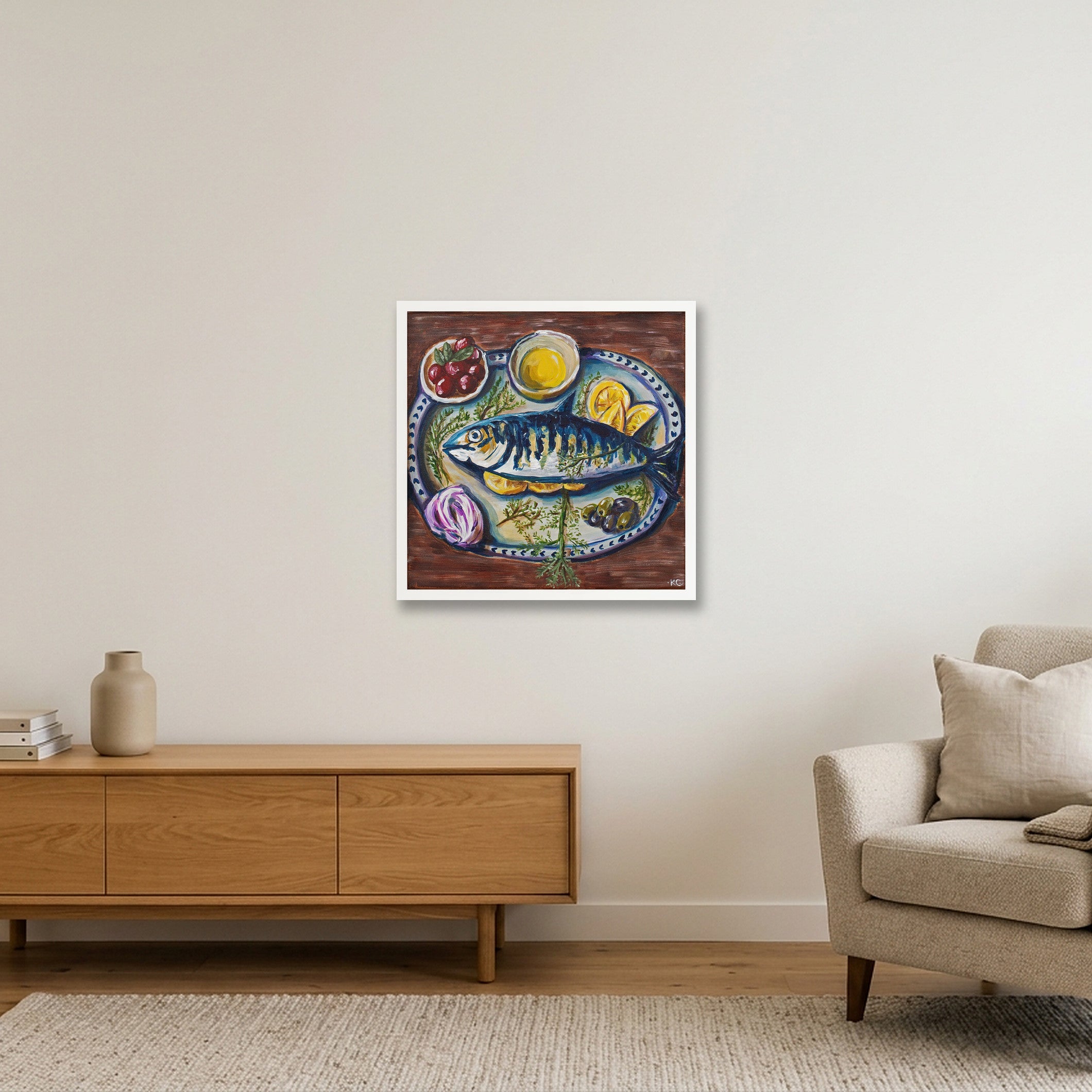 Blue Fish — 50×50cm, 20×20" White Frame