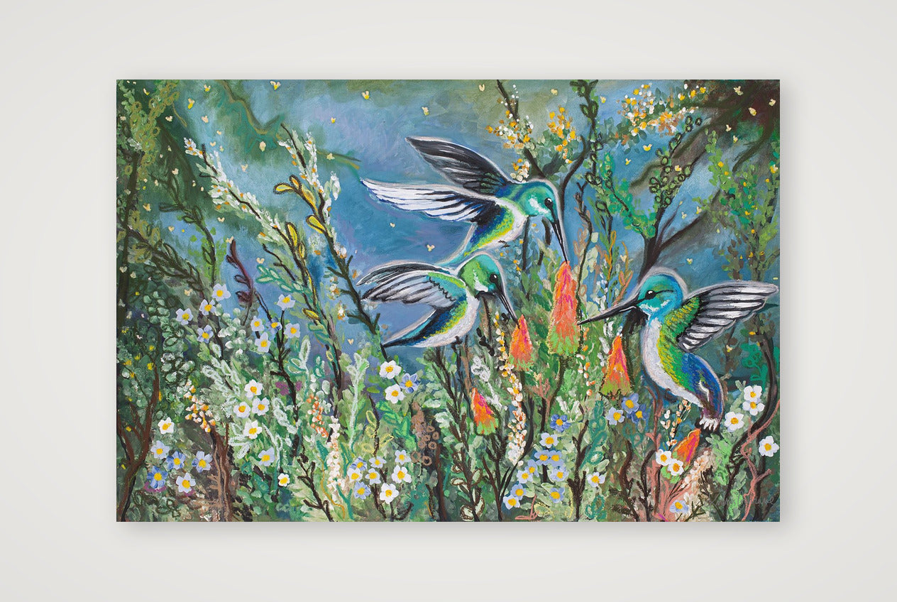 Whimsical Hummingbirds — 45×30cm, 18×12" Print only