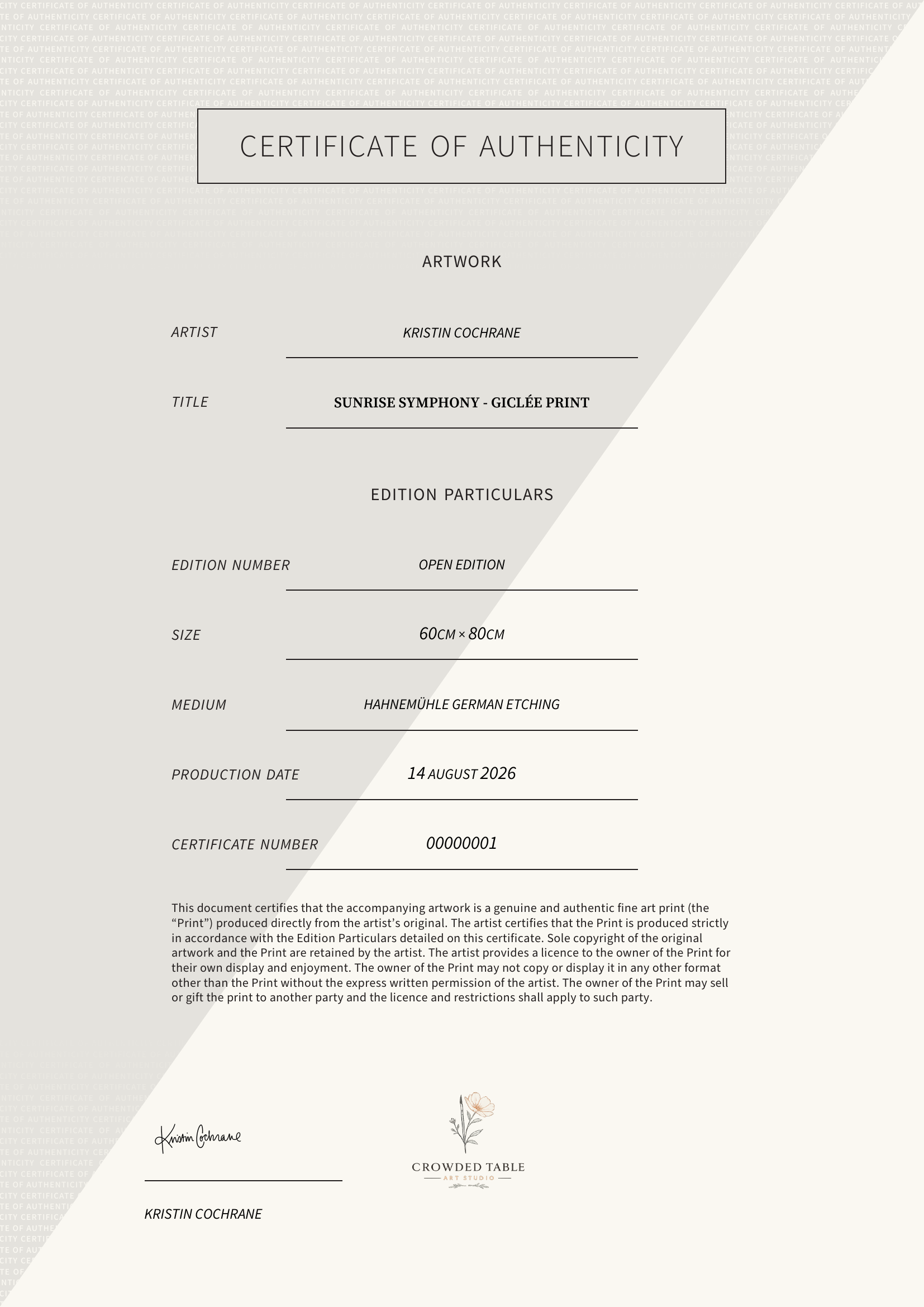 Sunrise Symphony - Giclée Print — Certificate of Authenticity
