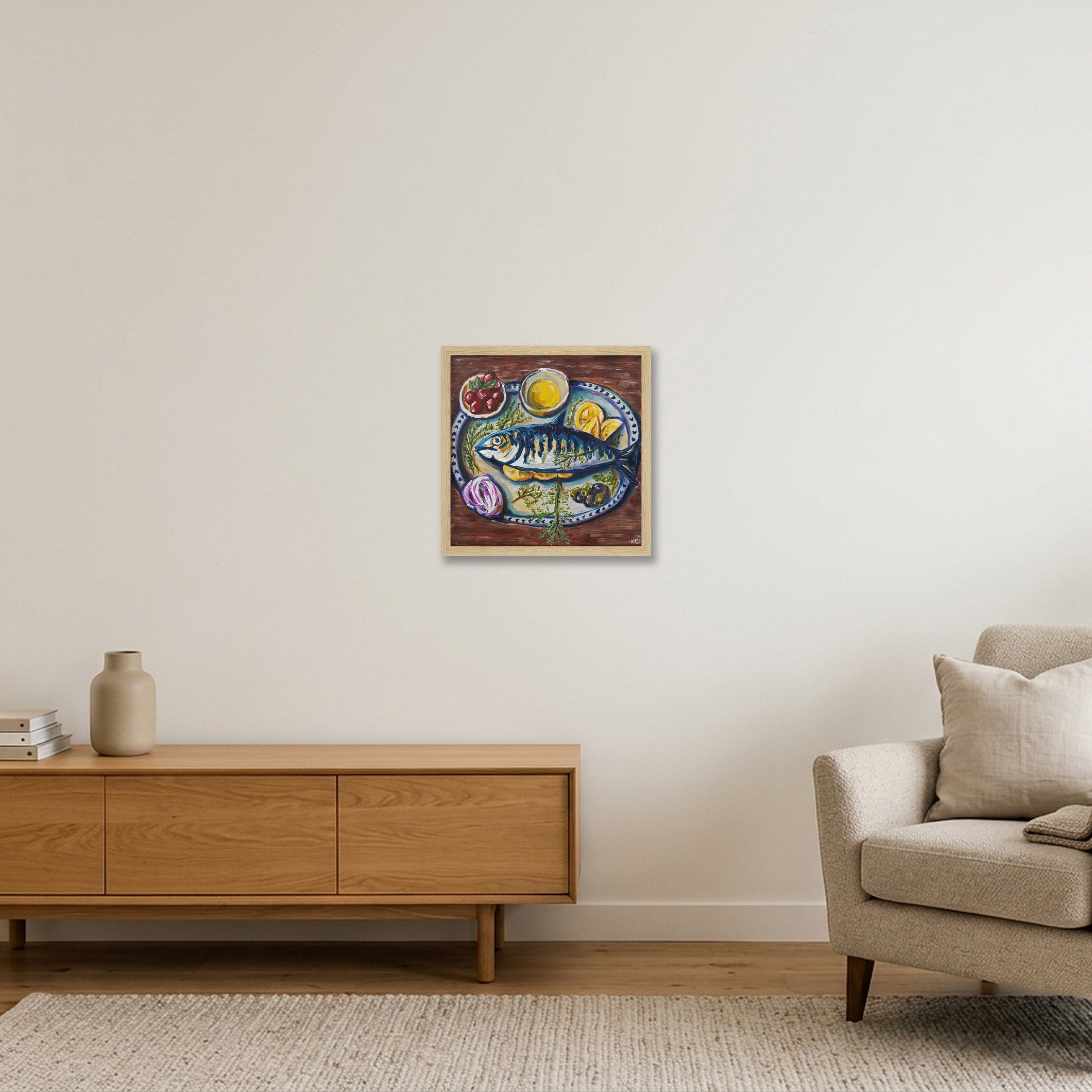 Blue Fish — 30×30cm, 12×12" Oak Frame