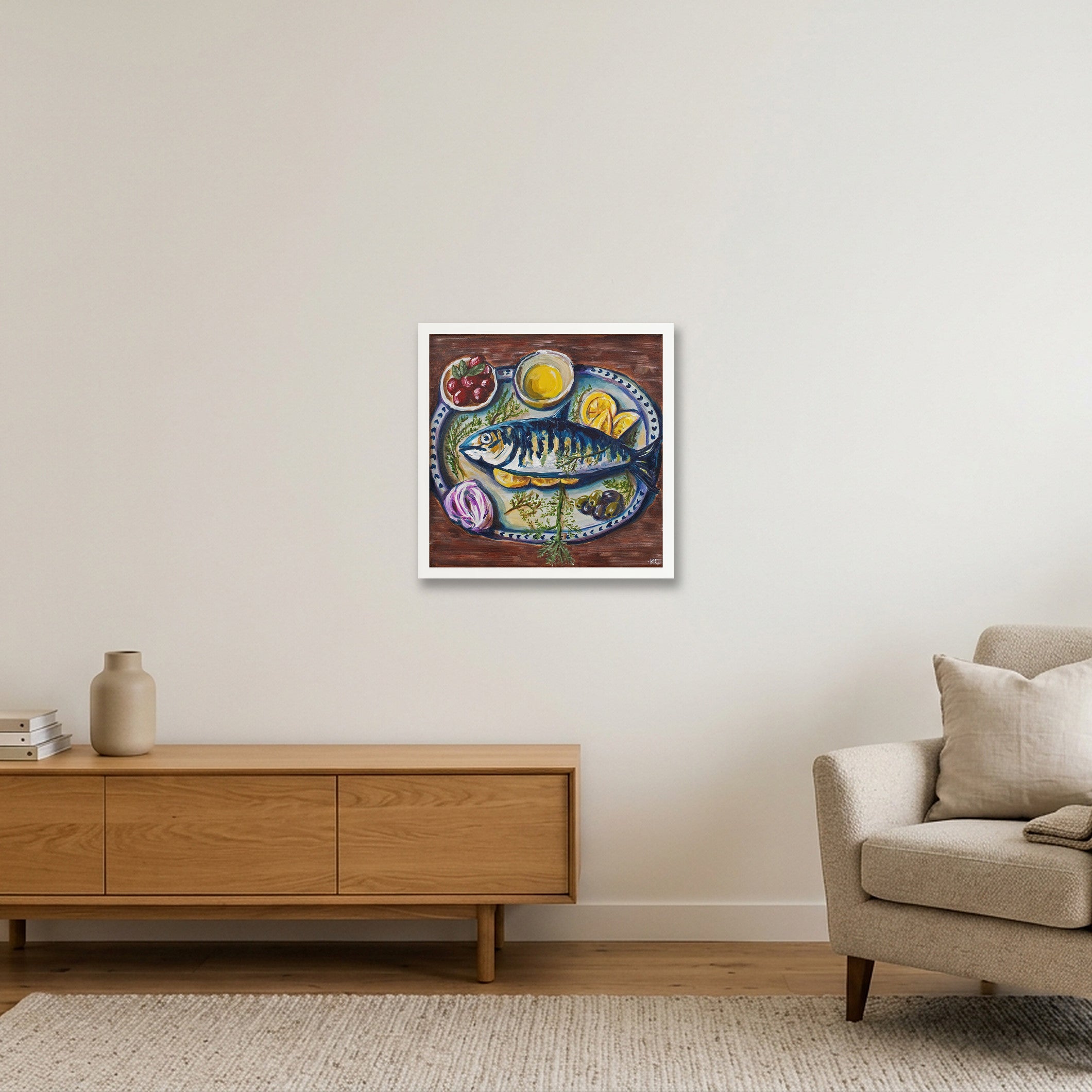 Blue Fish — 40×40cm, 16×16" White Frame