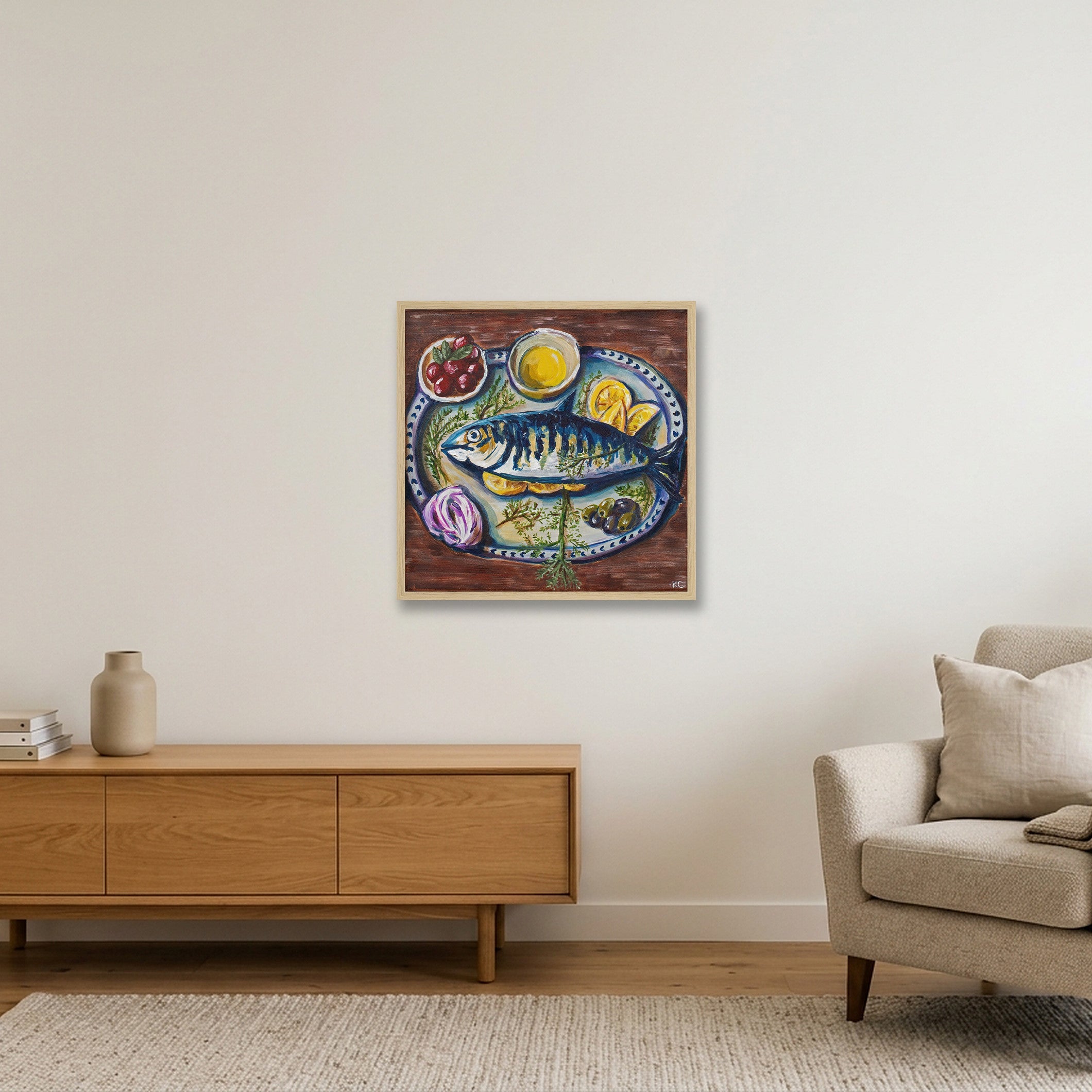 Blue Fish — 50×50cm, 20×20" Oak Frame