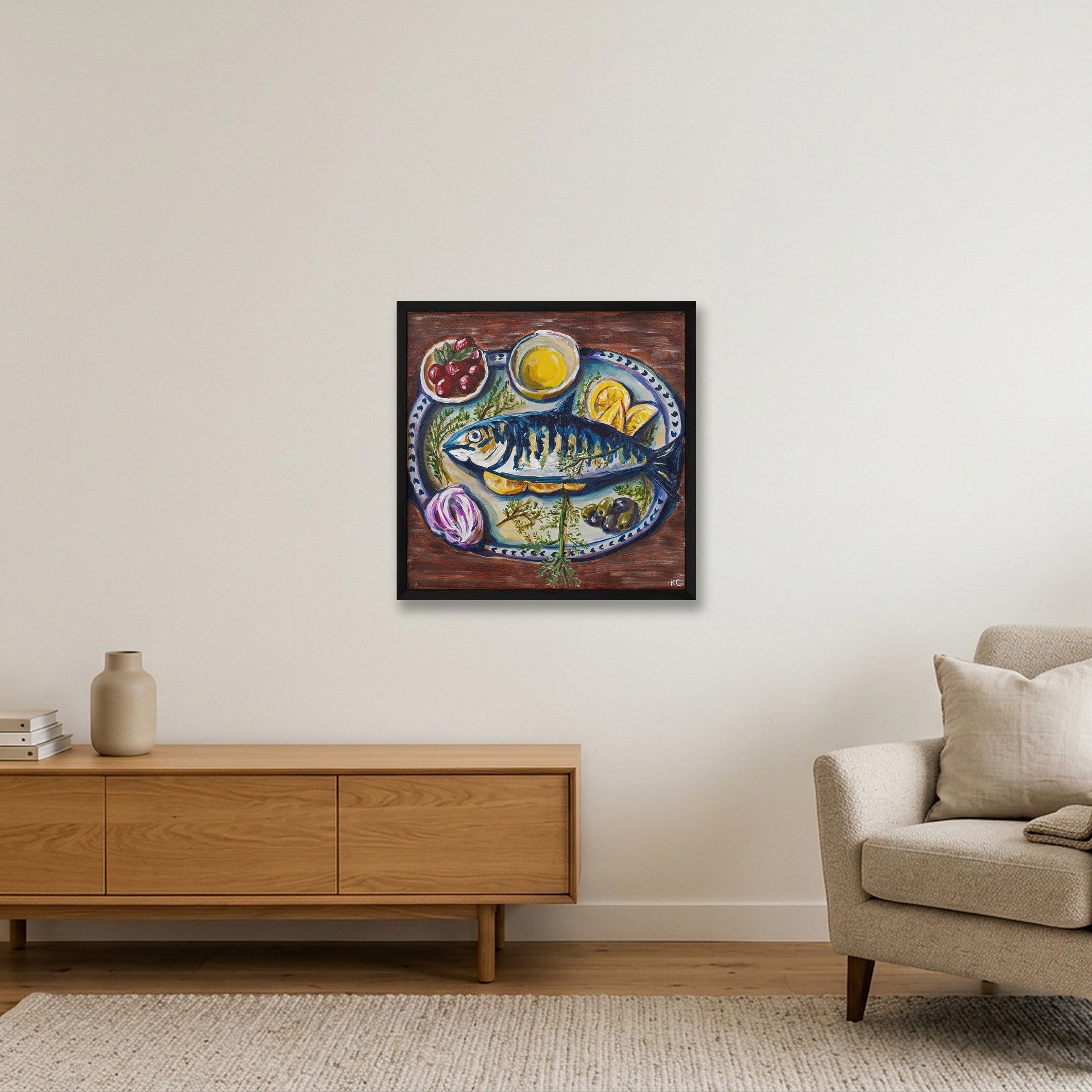 Blue Fish — 50×50cm, 20×20" Black Frame