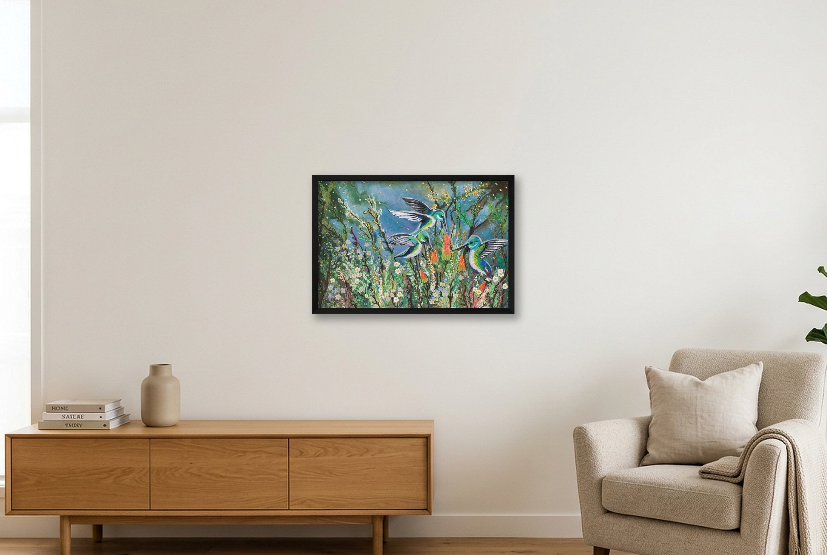 Whimsical Hummingbirds — 60×40cm, 24×16" Black Frame