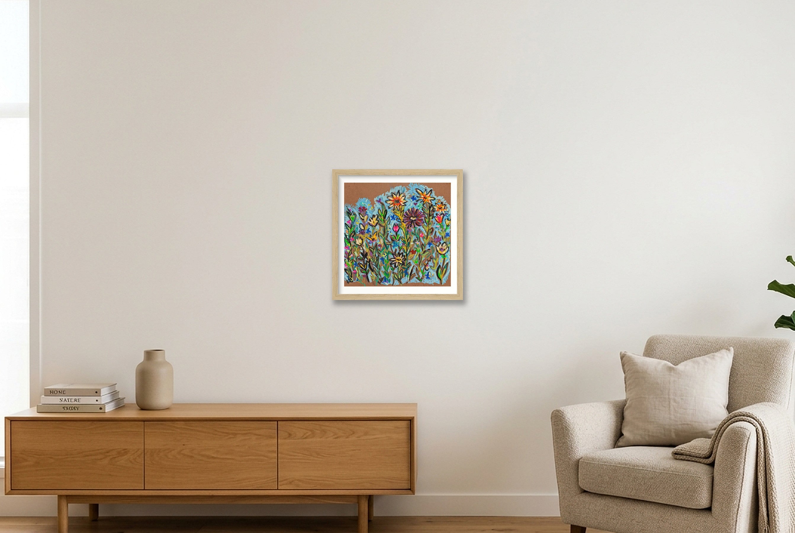 Flower Sketch - 600dpi — 30×30cm, 12×12" Oak Frame