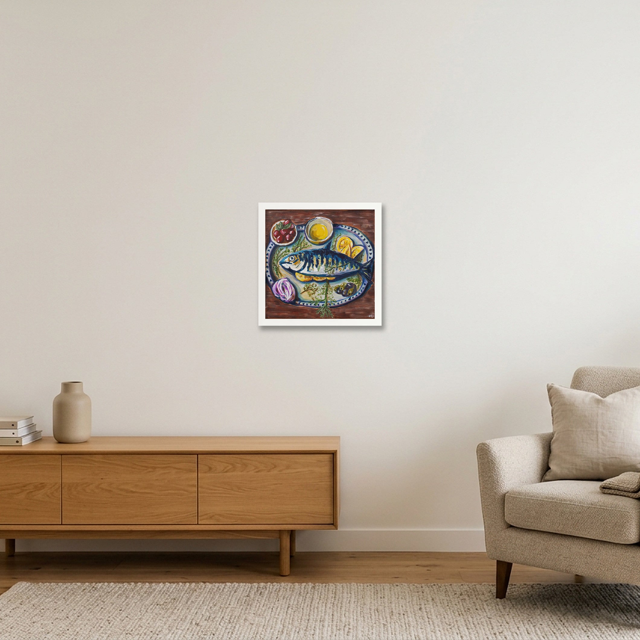 Blue Fish — 30×30cm, 12×12" White Frame