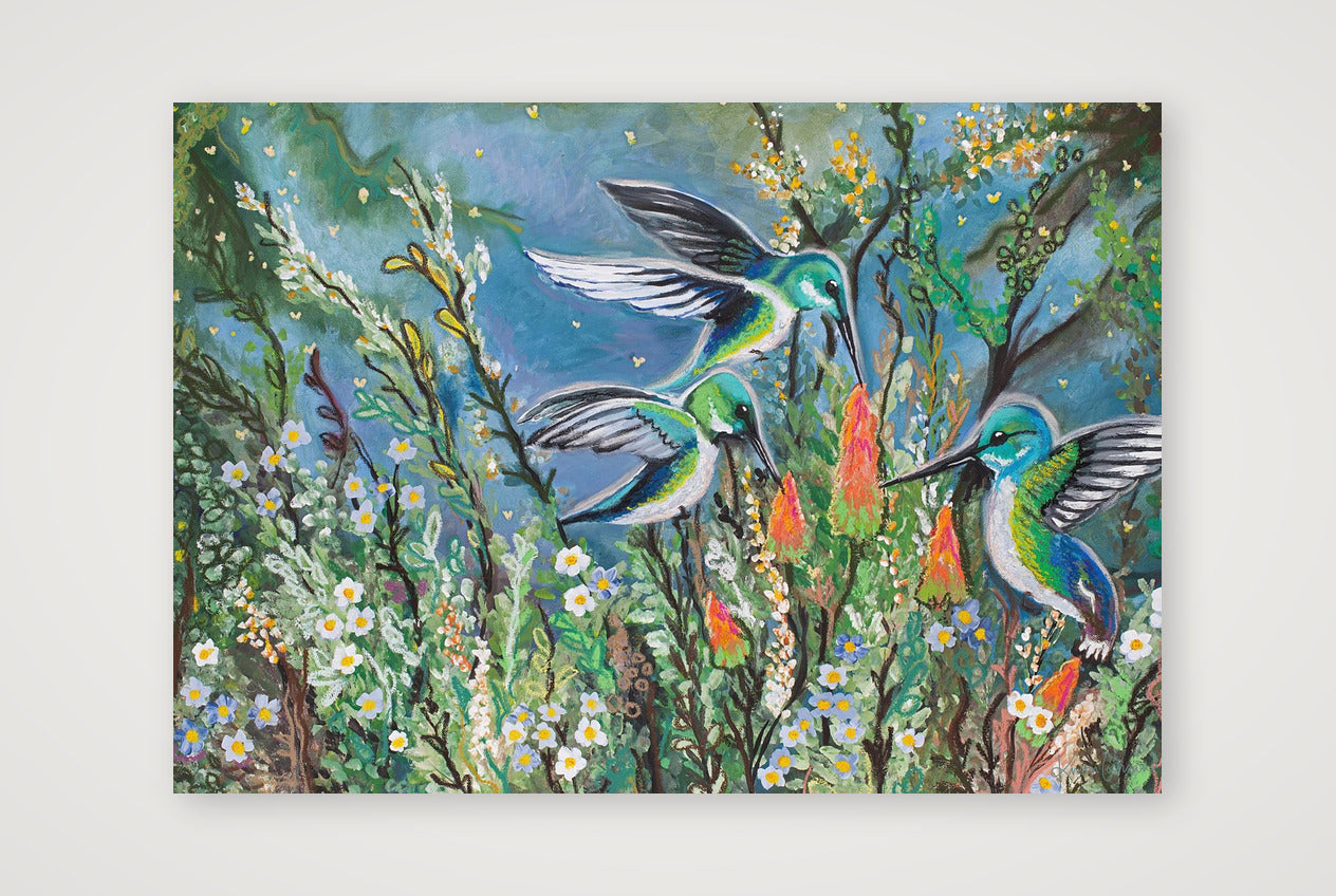 Whimsical Hummingbirds — 100×70cm, 39×28" Print only