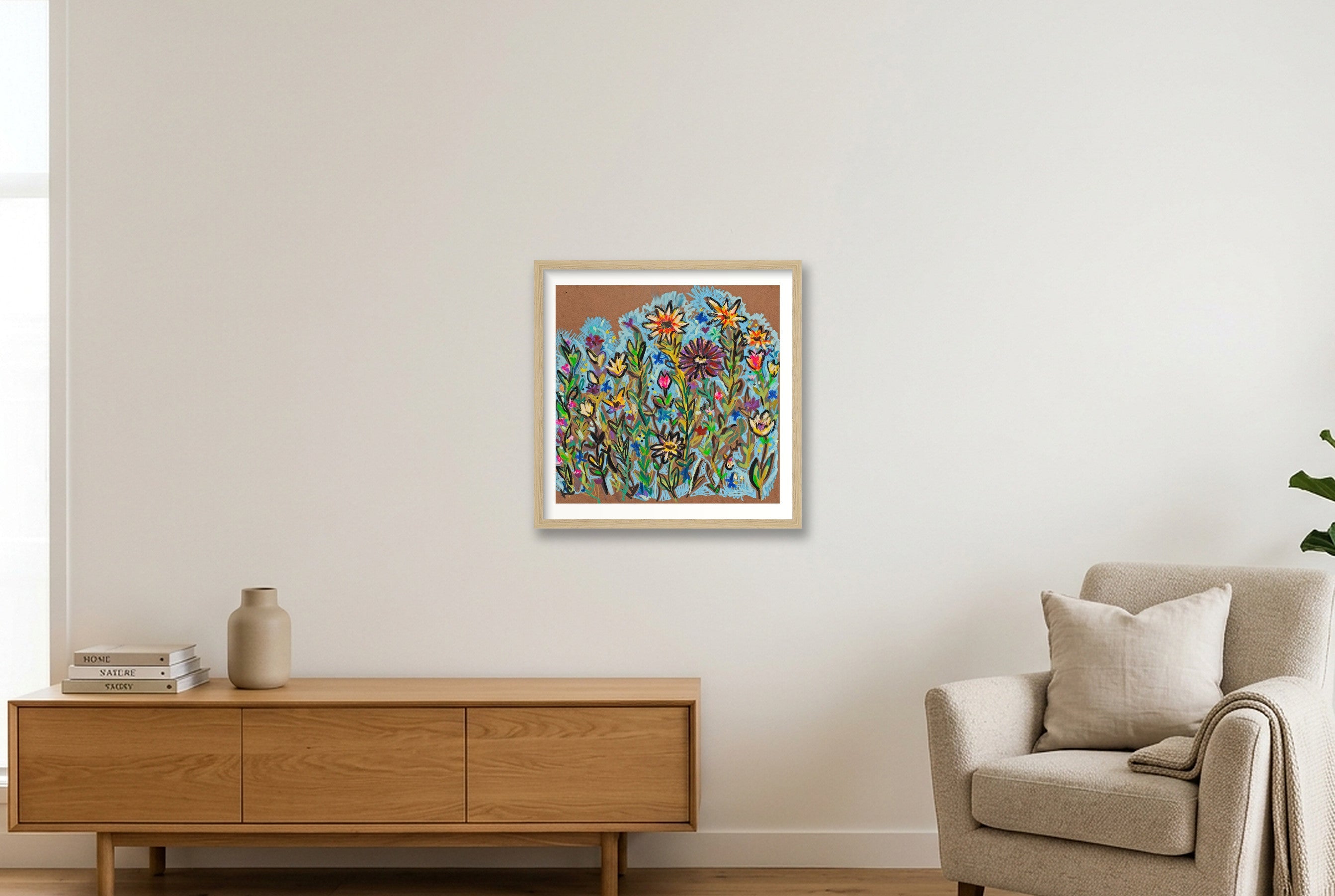 Flower Sketch - 600dpi — 40×40cm, 16×16" Oak Frame
