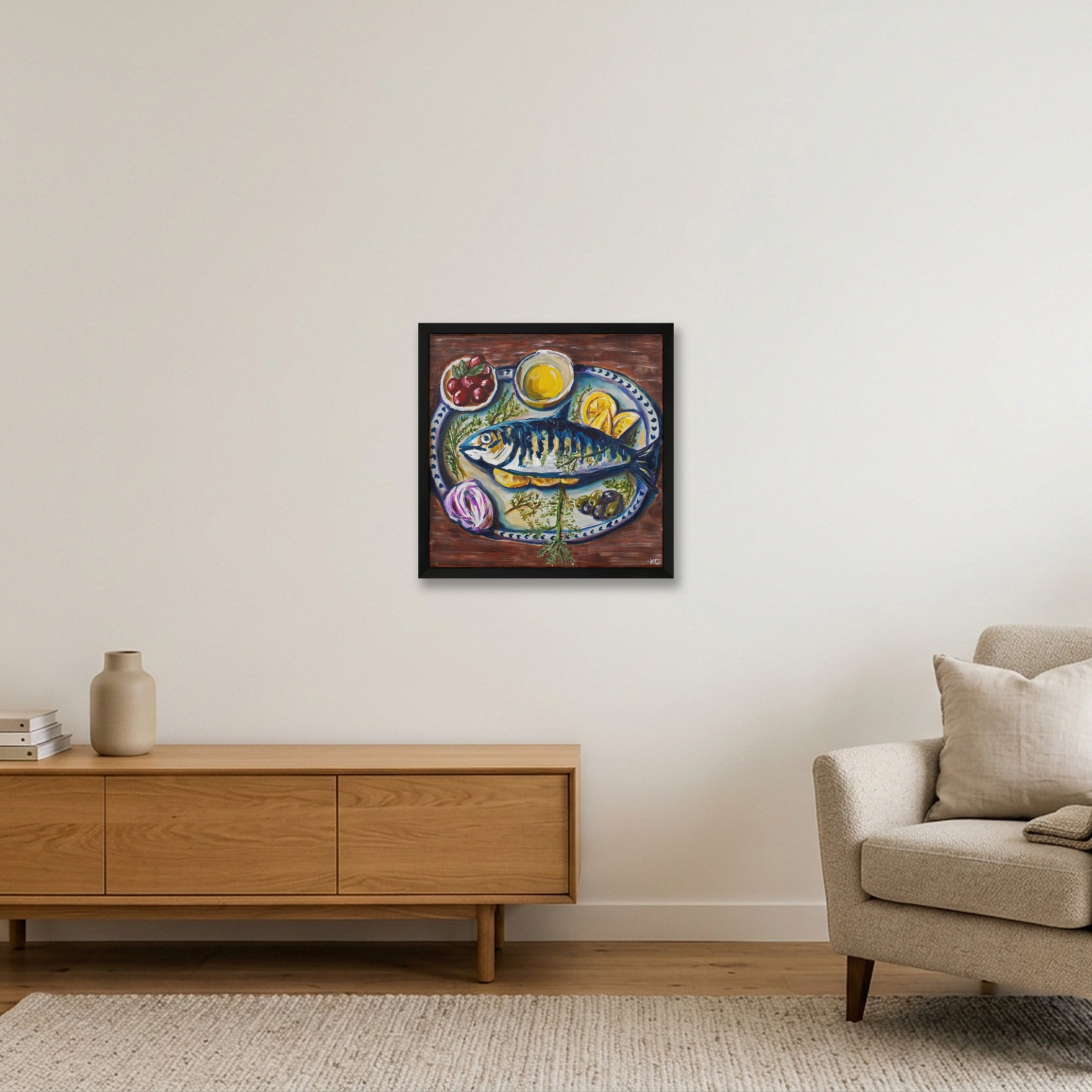 Blue Fish — 40×40cm, 16×16" Black Frame