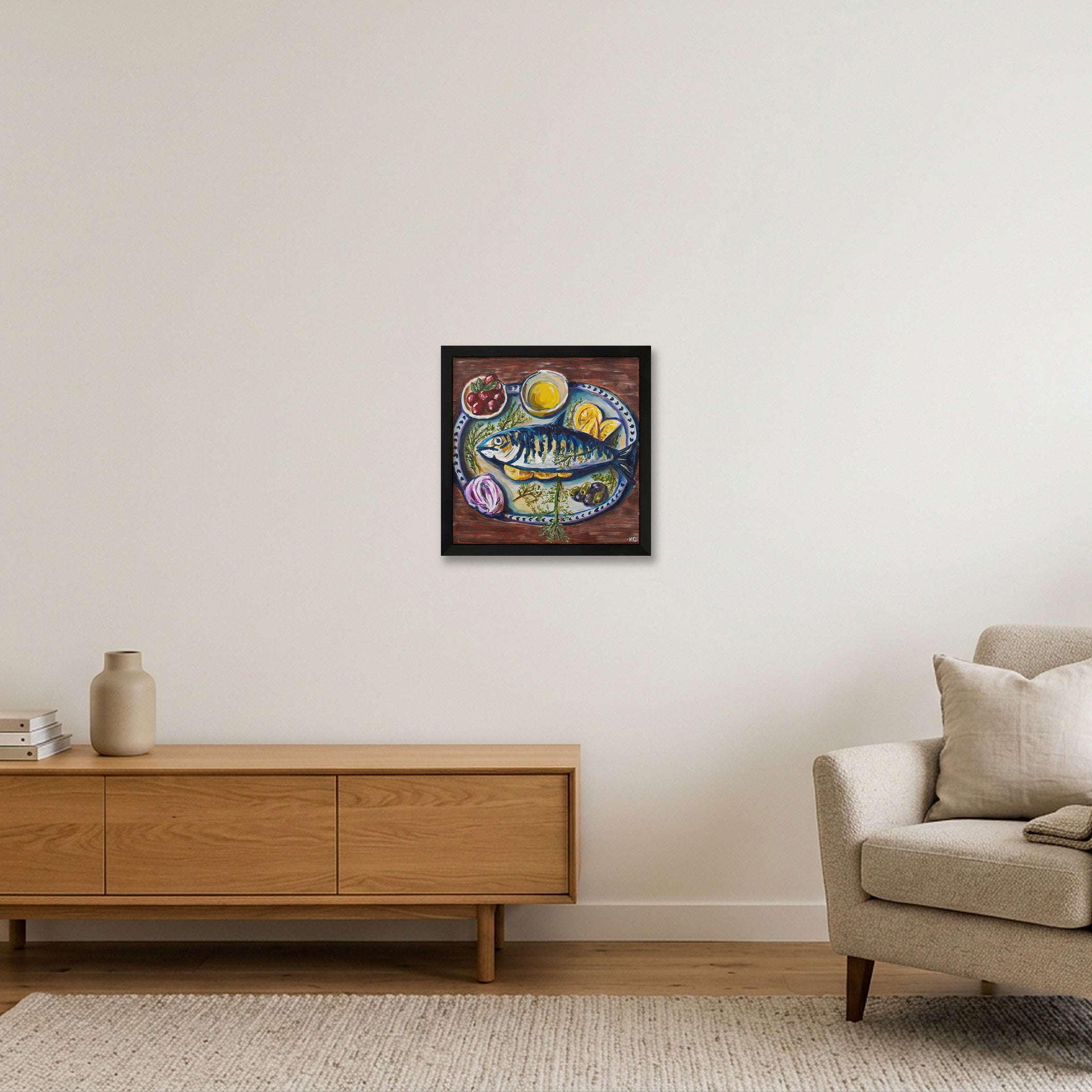 Blue Fish — 30×30cm, 12×12" Black Frame